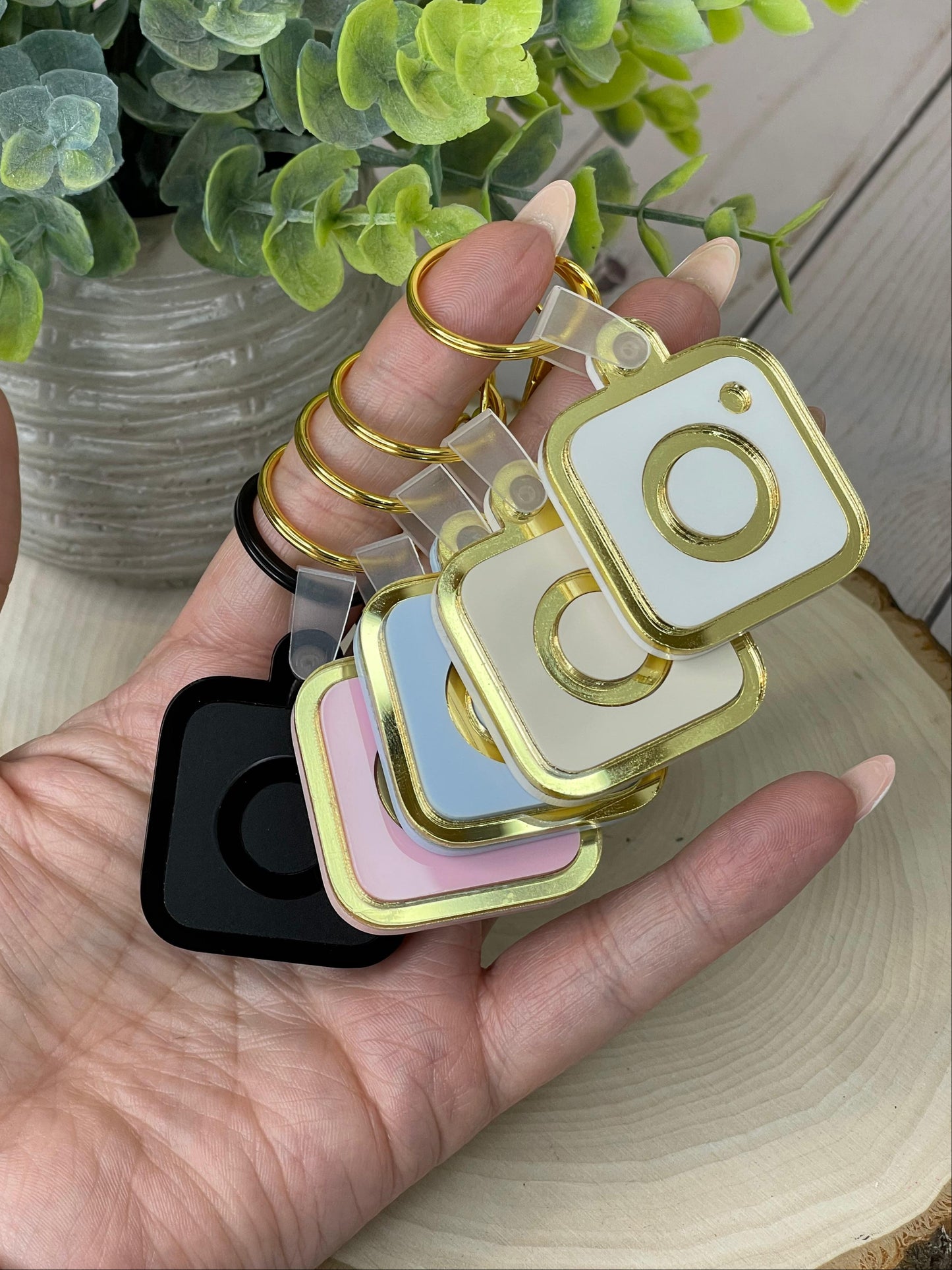 Smart NFC keychains in various vibrant colors with Instagram logo design, showcasing customizable branding options for seamless connectivity.
