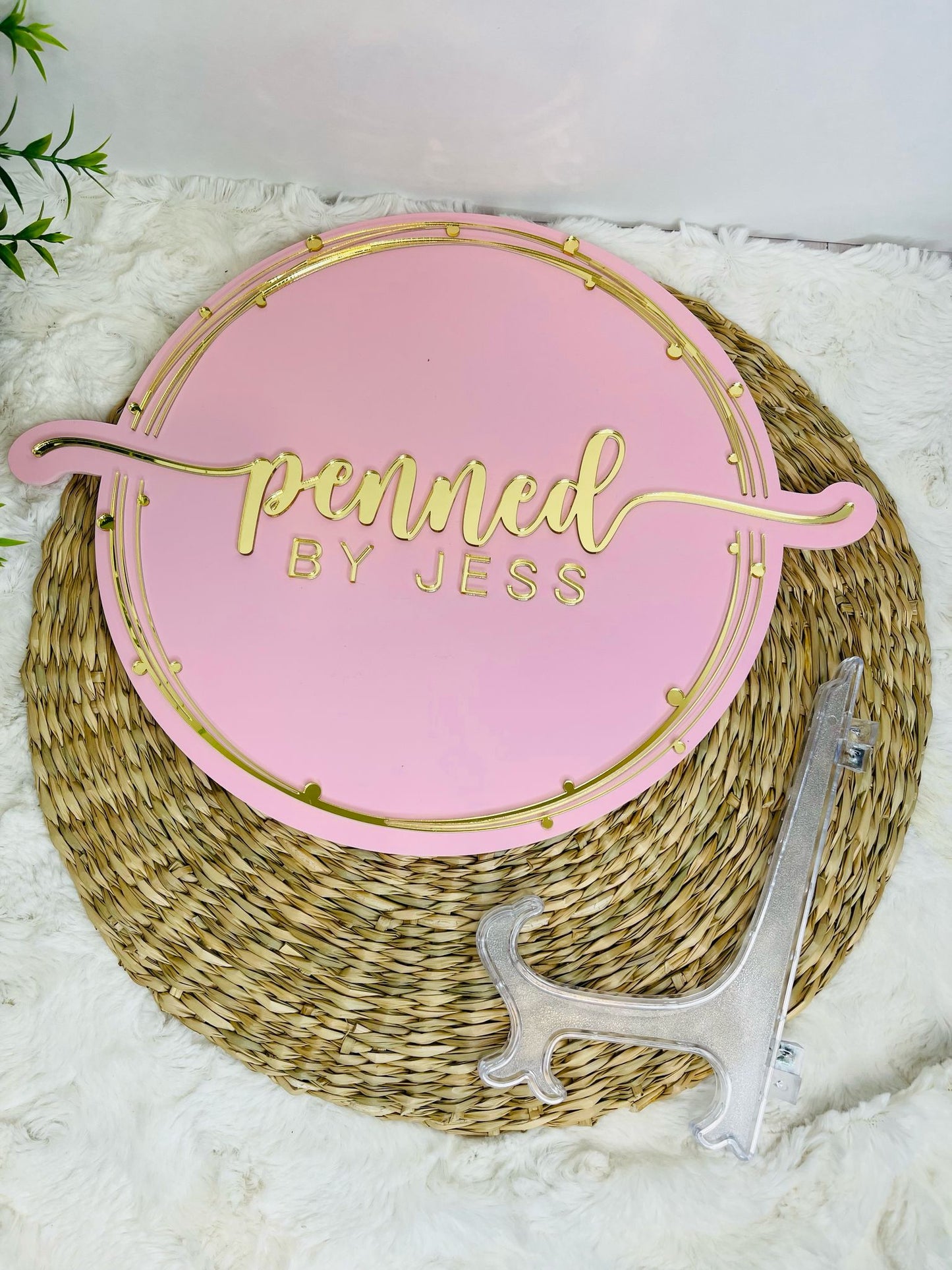 personalized business acrylic sign includes acrylic stand