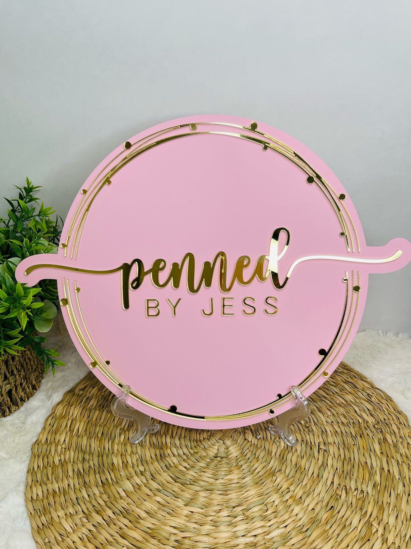 personalized logo sign for small business pink and gold
