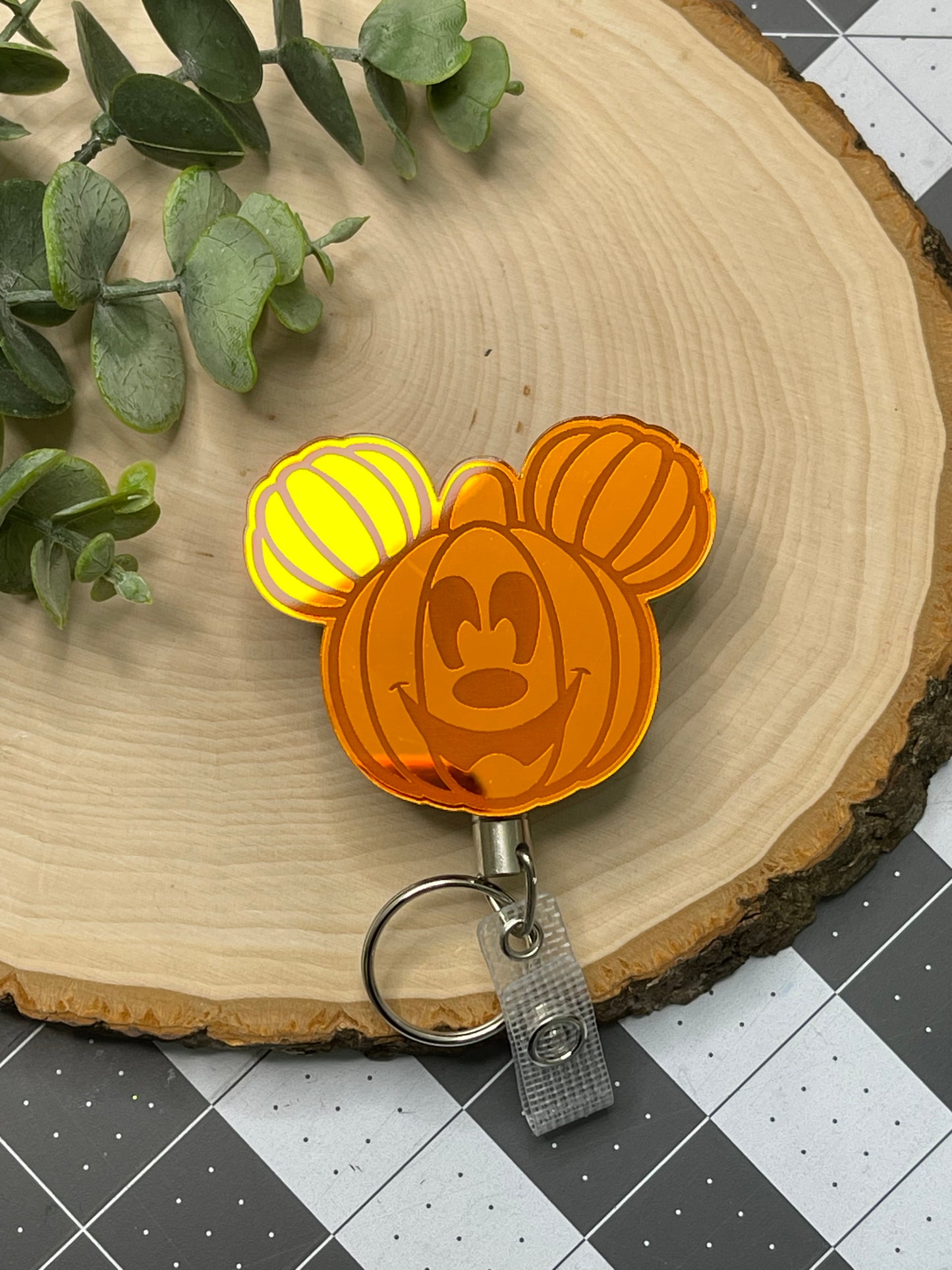 Pumpkin Mirrored Acrylic Badge Reel