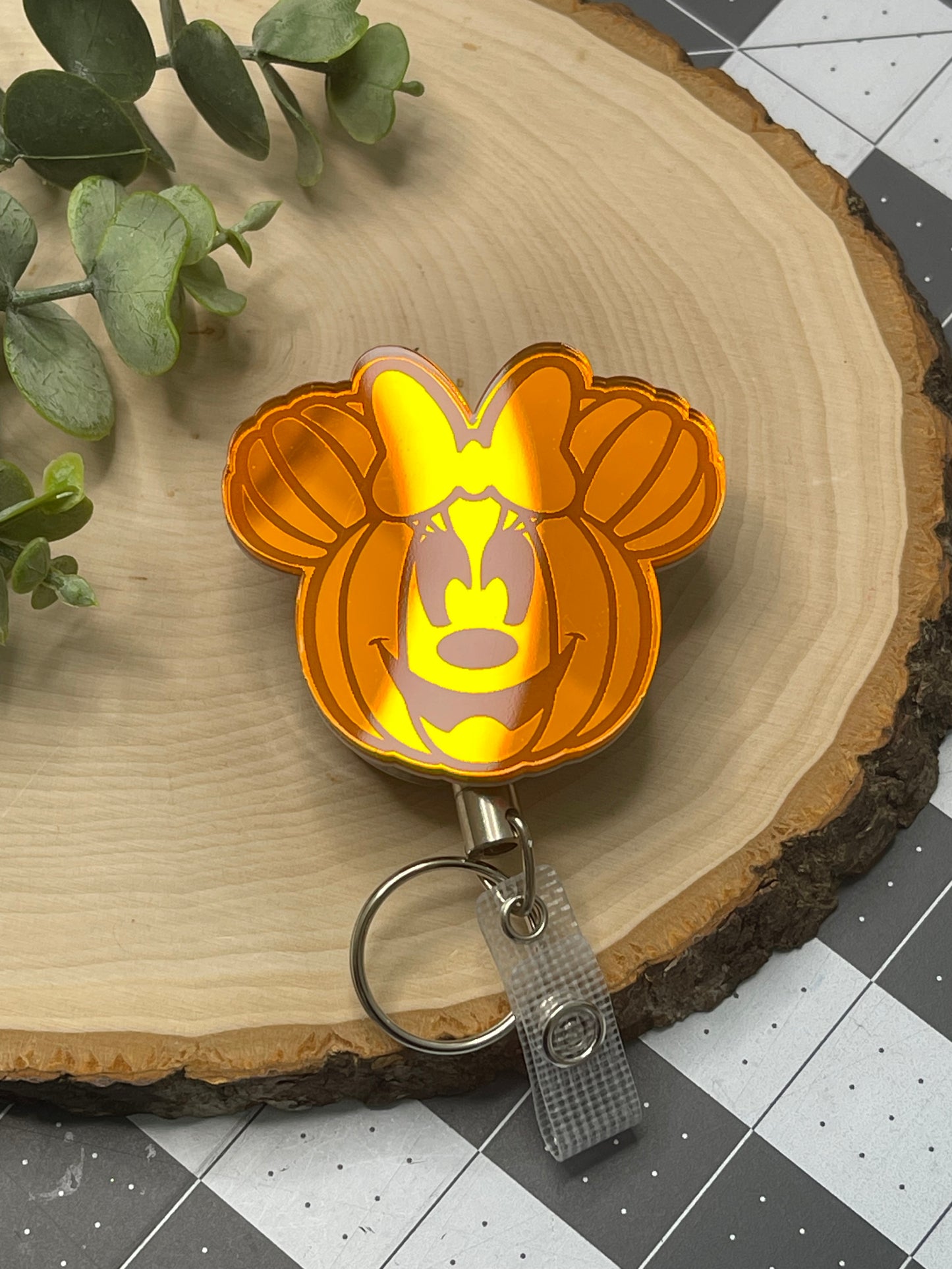 Pumpkin Mirrored Acrylic Badge Reel