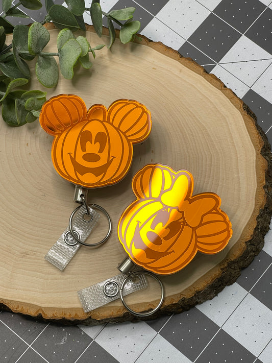 Pumpkin Mirrored Acrylic Badge Reel