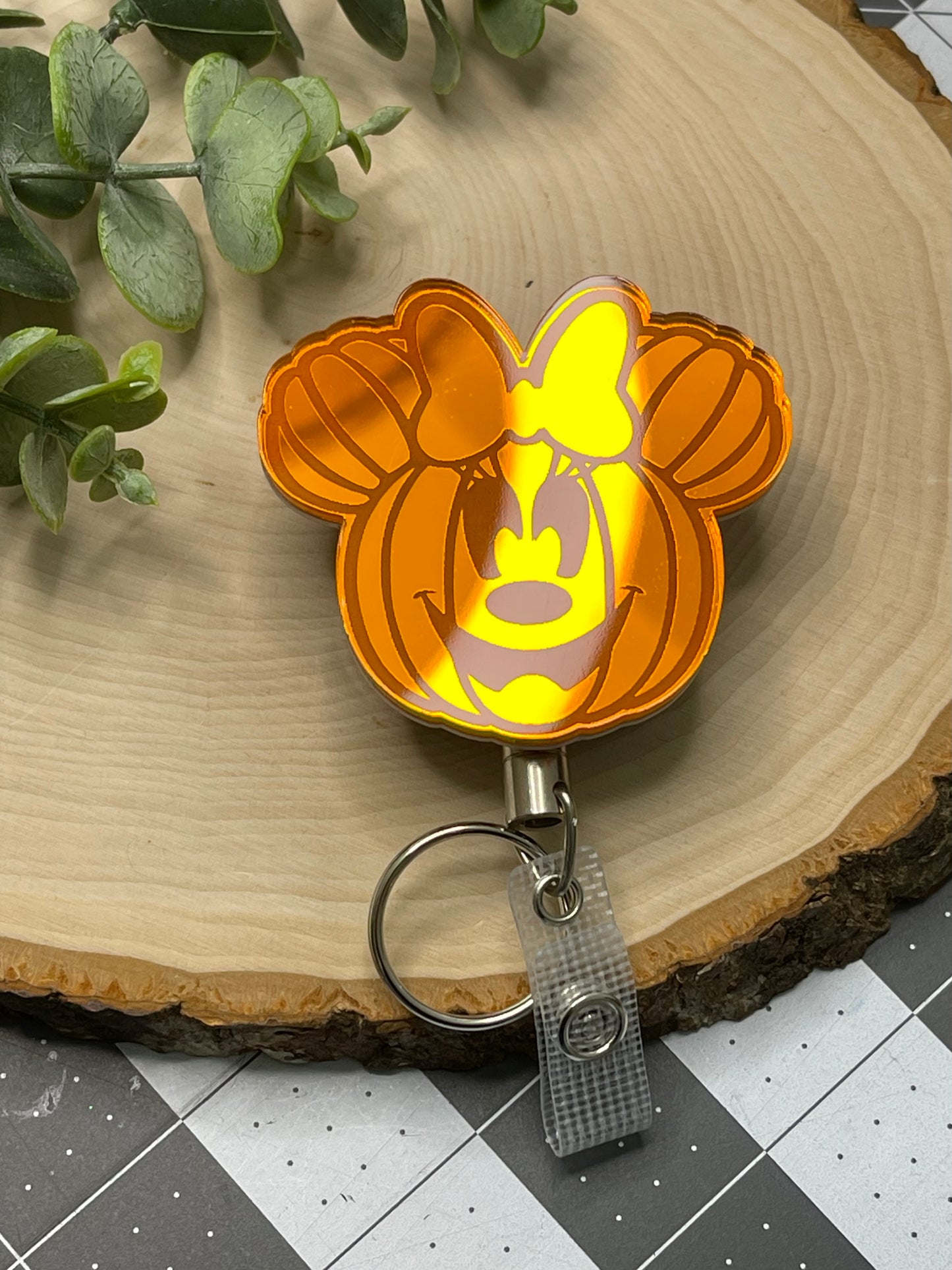 Pumpkin Mirrored Acrylic Badge Reel