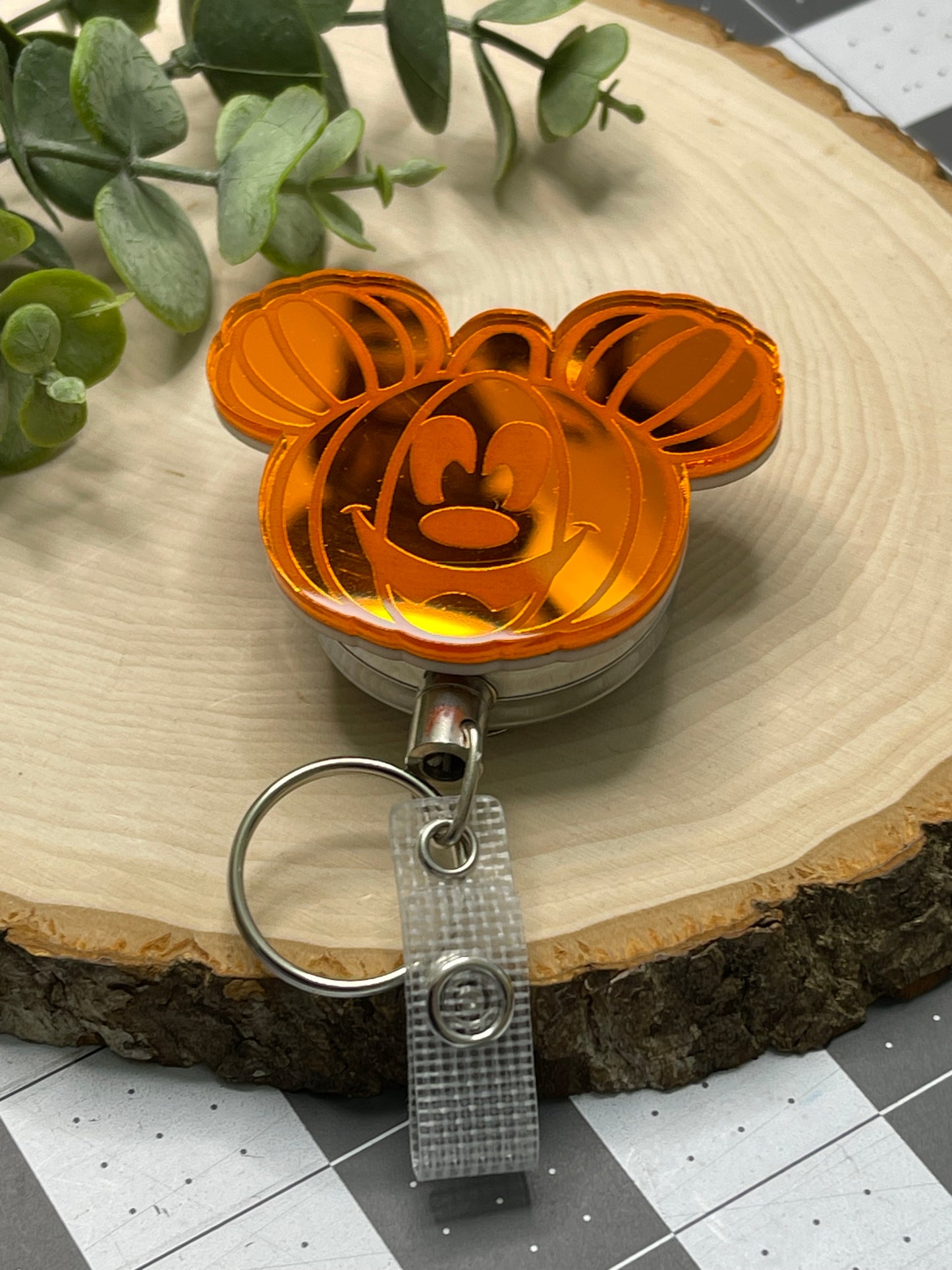 Pumpkin Mirrored Acrylic Badge Reel