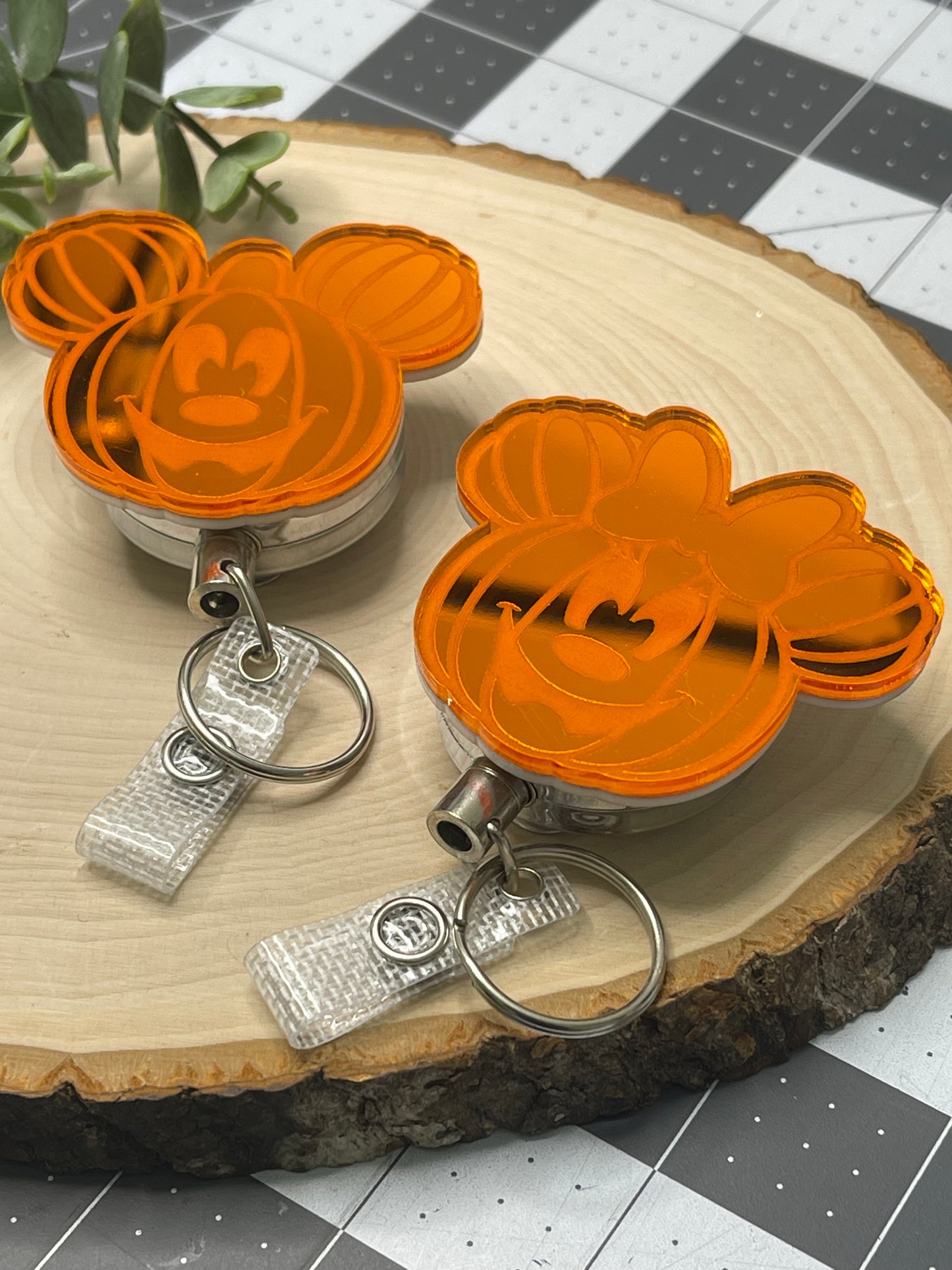 Pumpkin Mirrored Acrylic Badge Reel