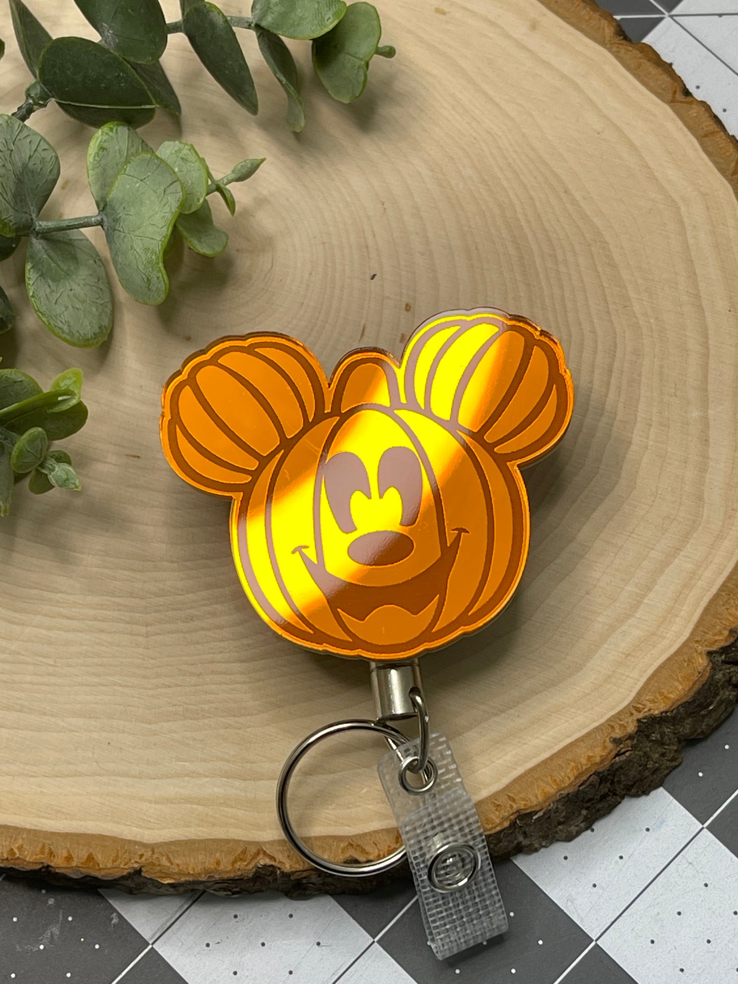 Pumpkin Mirrored Acrylic Badge Reel