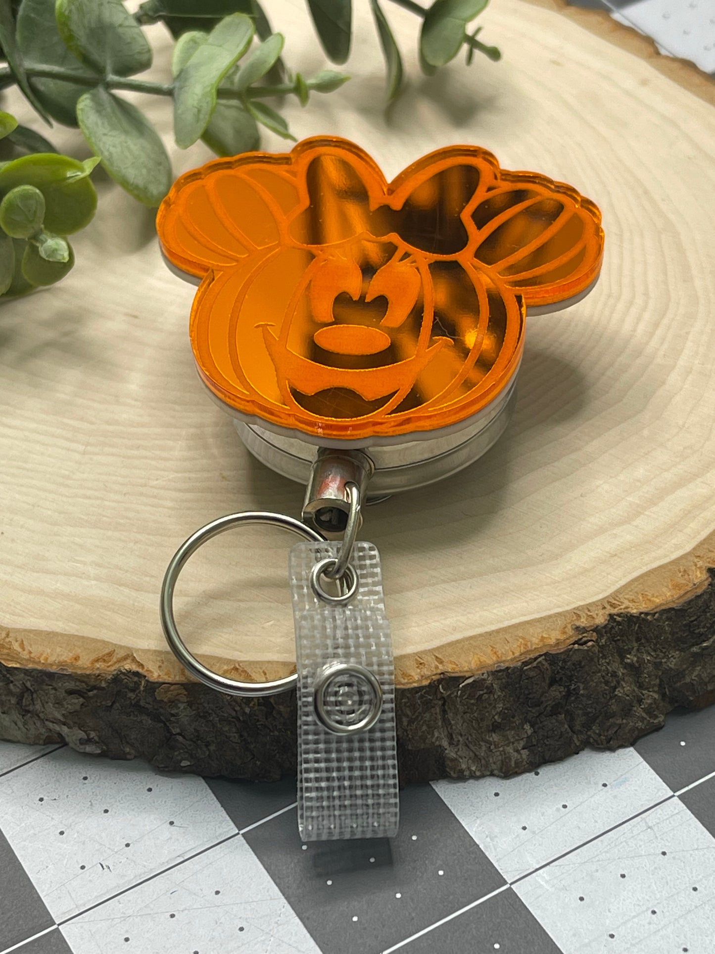 Pumpkin Mirrored Acrylic Badge Reel