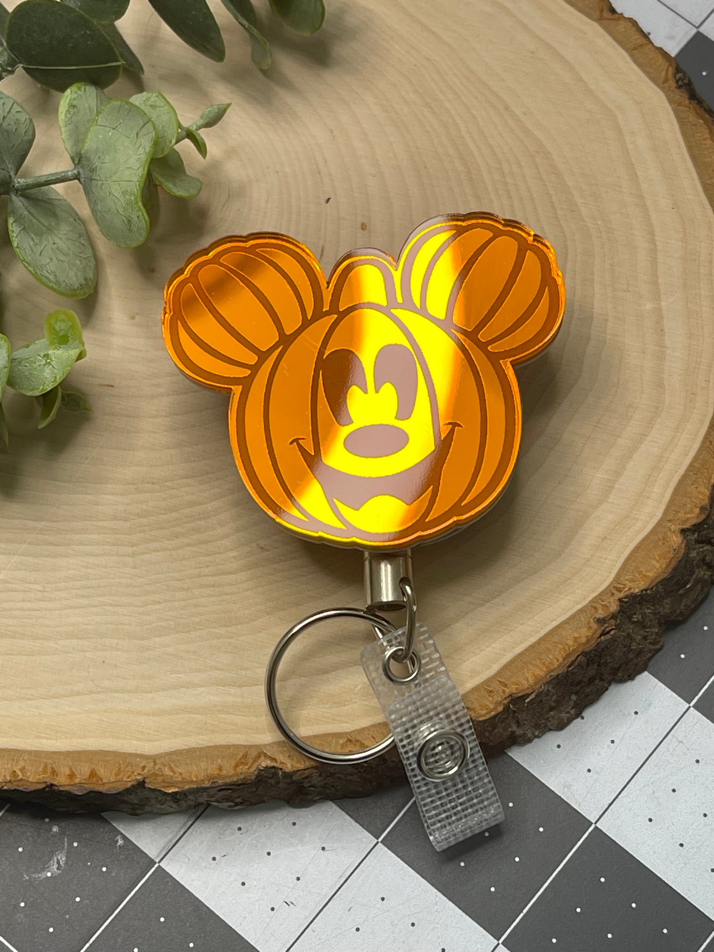 Pumpkin Mirrored Acrylic Badge Reel