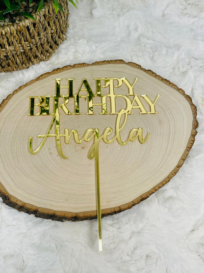 Birthday cake topper - custom name mirror acrylic