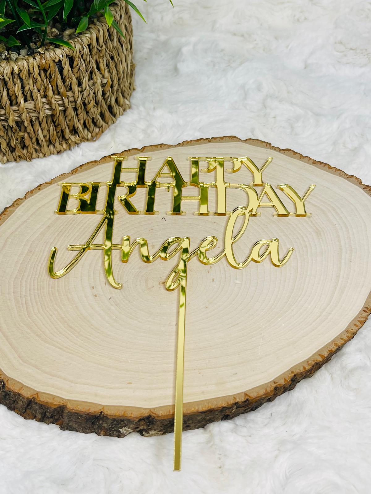 Birthday cake topper - custom name mirror acrylic