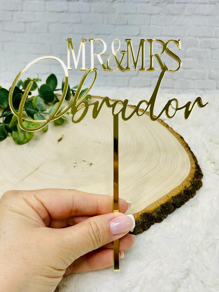 MR and MRS wedding acrylic cake topper 6" gold mirror acrylic