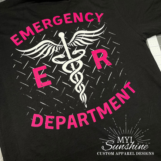 Emergency Department Shirt ( Hot Pink Lettering)- Short Sleeve Unisex