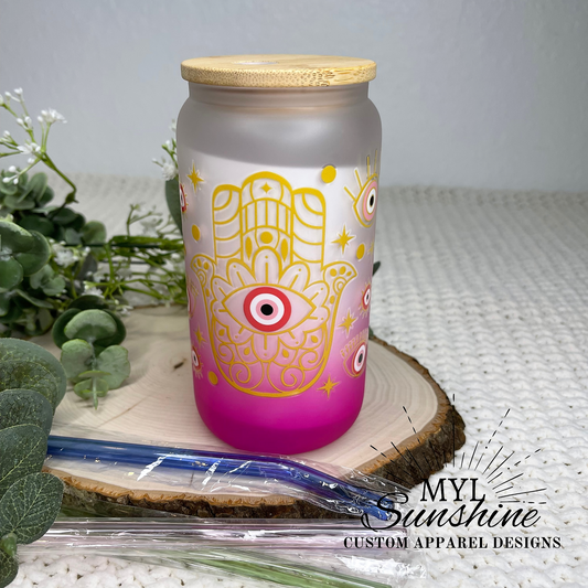 Red Evil Eye pink gradient can glass - 16 oz