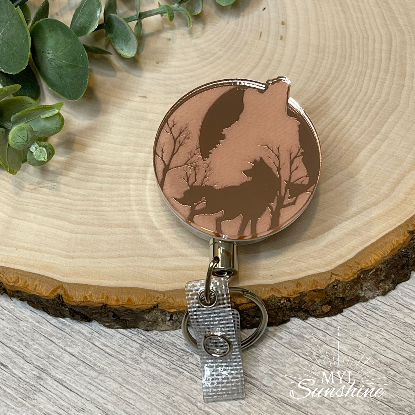 Wolf and Moon Badge Reel - Rose Gold Mirror