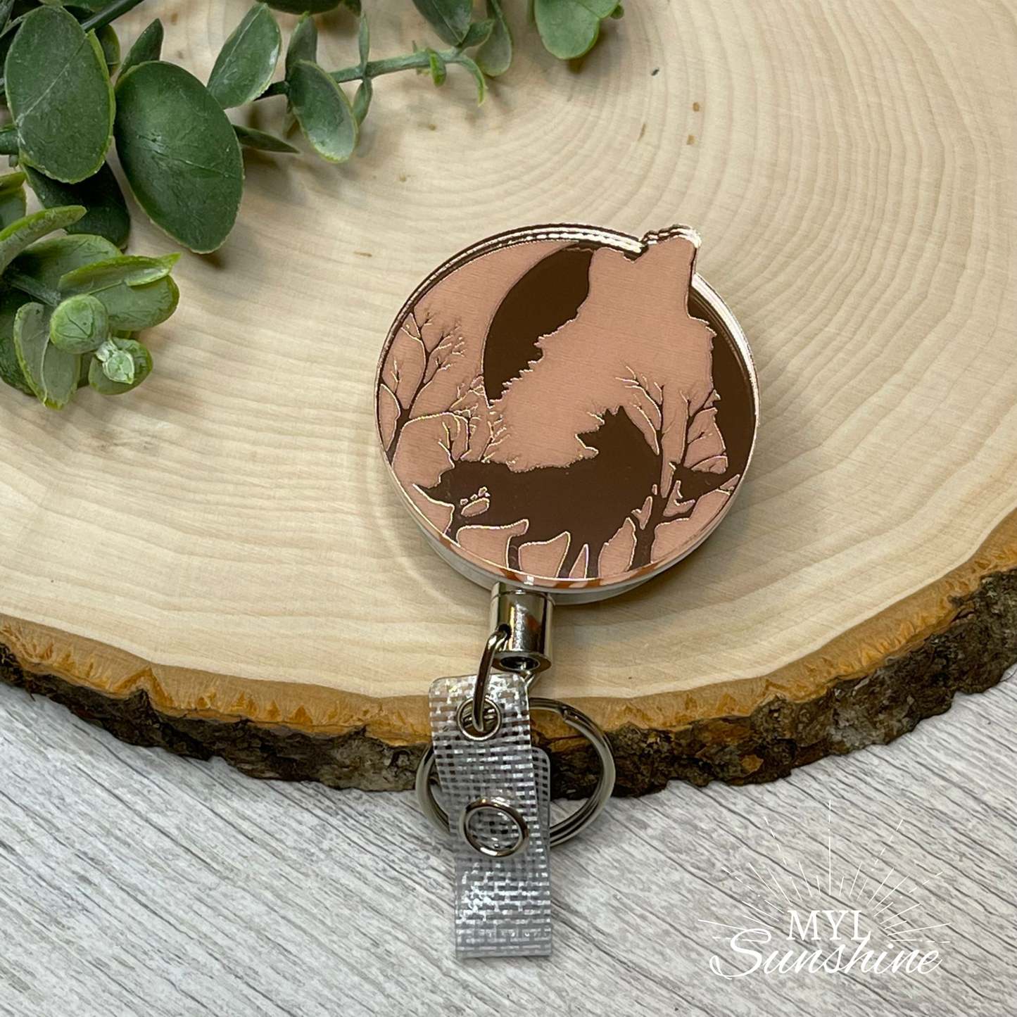 Wolf and Moon Badge Reel - Rose Gold Mirror