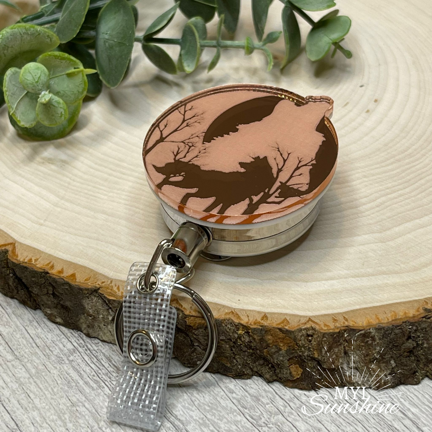 Wolf and Moon Badge Reel - Rose Gold Mirror