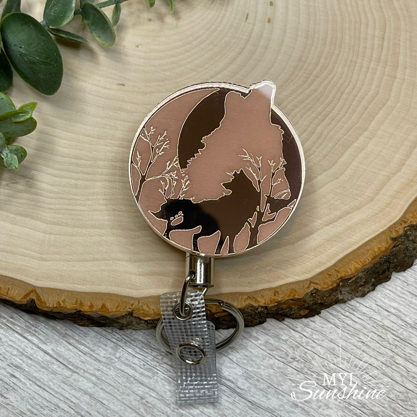 Wolf and Moon Badge Reel - Rose Gold Mirror